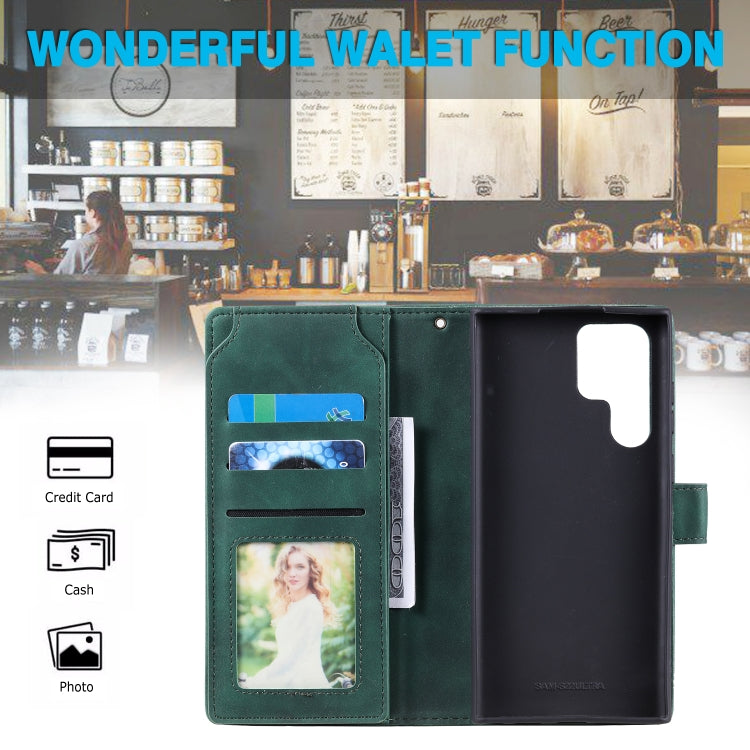 For Samsung Galaxy S22 Ultra 5G Skin Feel Card Slot Leather Phone Case