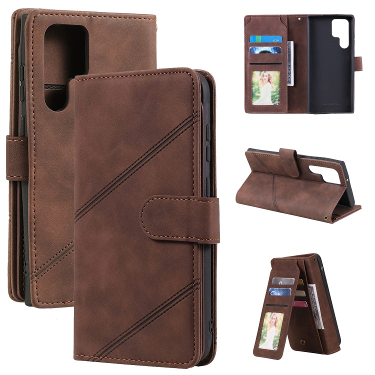 For Samsung Galaxy S22 Ultra 5G Skin Feel Card Slot Leather Phone Case