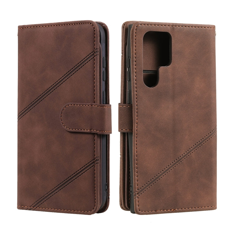 For Samsung Galaxy S22 Ultra 5G Skin Feel Card Slot Leather Phone Case