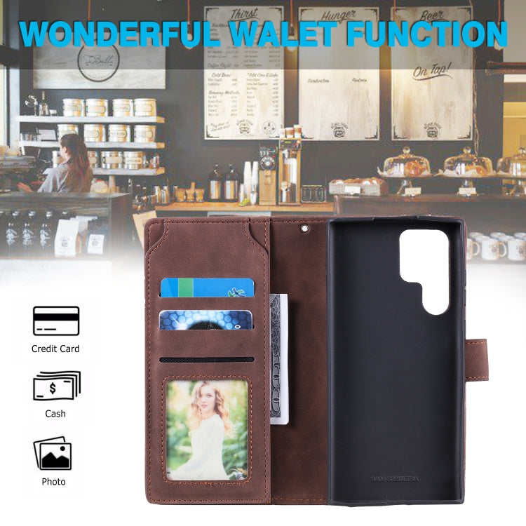 For Samsung Galaxy S22 Ultra 5G Skin Feel Card Slot Leather Phone Case