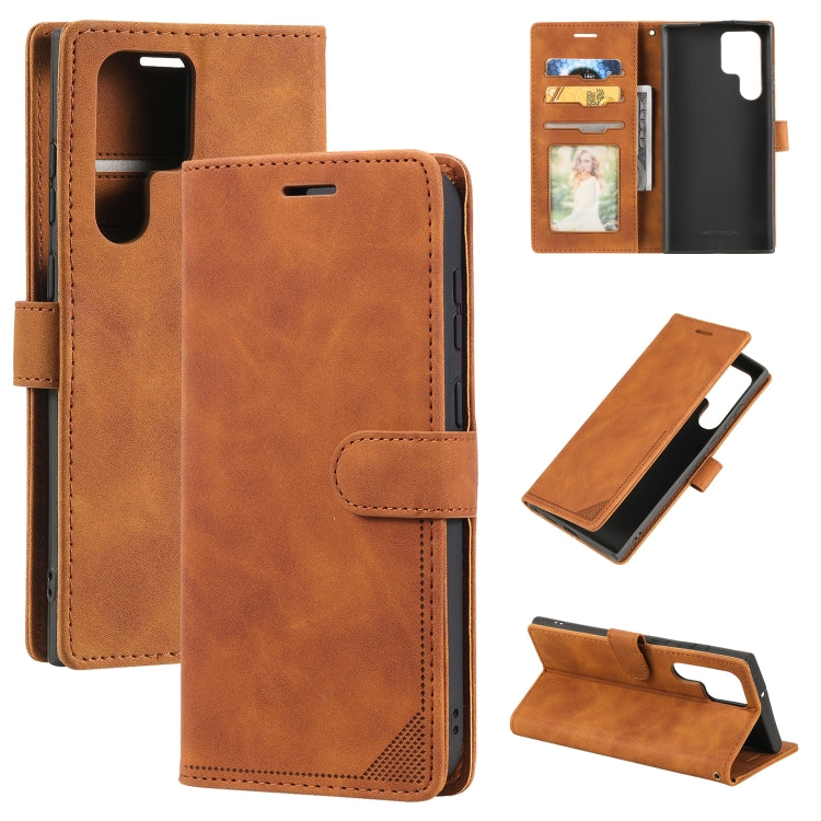 For Samsung Galaxy S22 Ultra 5G Skin Feel Anti-theft Brush Leather Phone Case