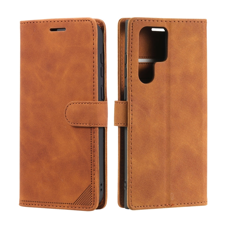 For Samsung Galaxy S22 Ultra 5G Skin Feel Anti-theft Brush Leather Phone Case