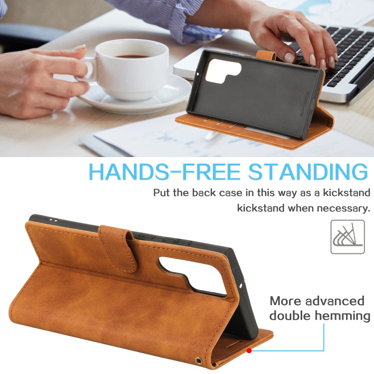 For Samsung Galaxy S22 Ultra 5G Skin Feel Anti-theft Brush Leather Phone Case