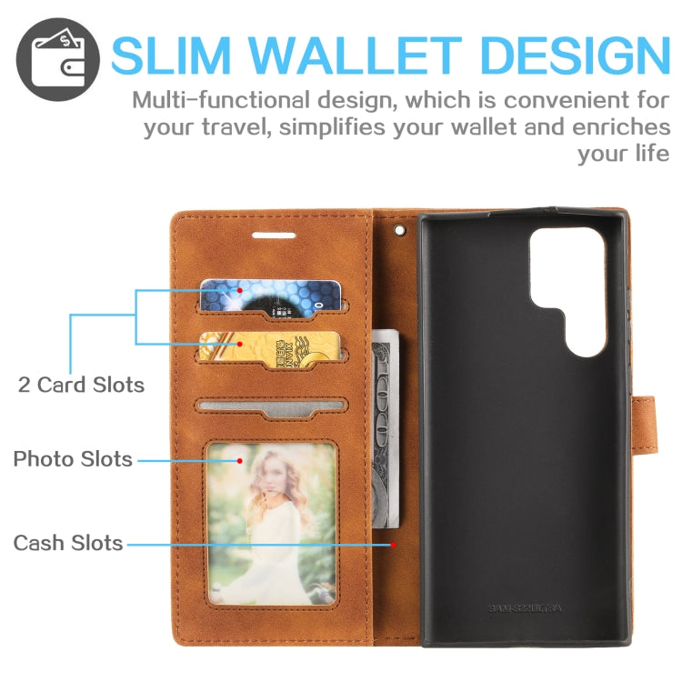 For Samsung Galaxy S22 Ultra 5G Skin Feel Anti-theft Brush Leather Phone Case