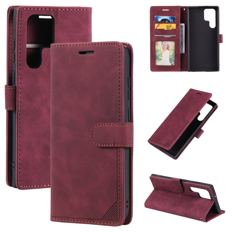For Samsung Galaxy S22 Ultra 5G Skin Feel Anti-theft Brush Leather Phone Case