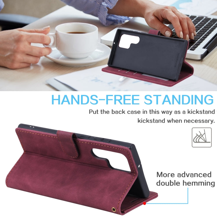 For Samsung Galaxy S22 Ultra 5G Skin Feel Anti-theft Brush Leather Phone Case