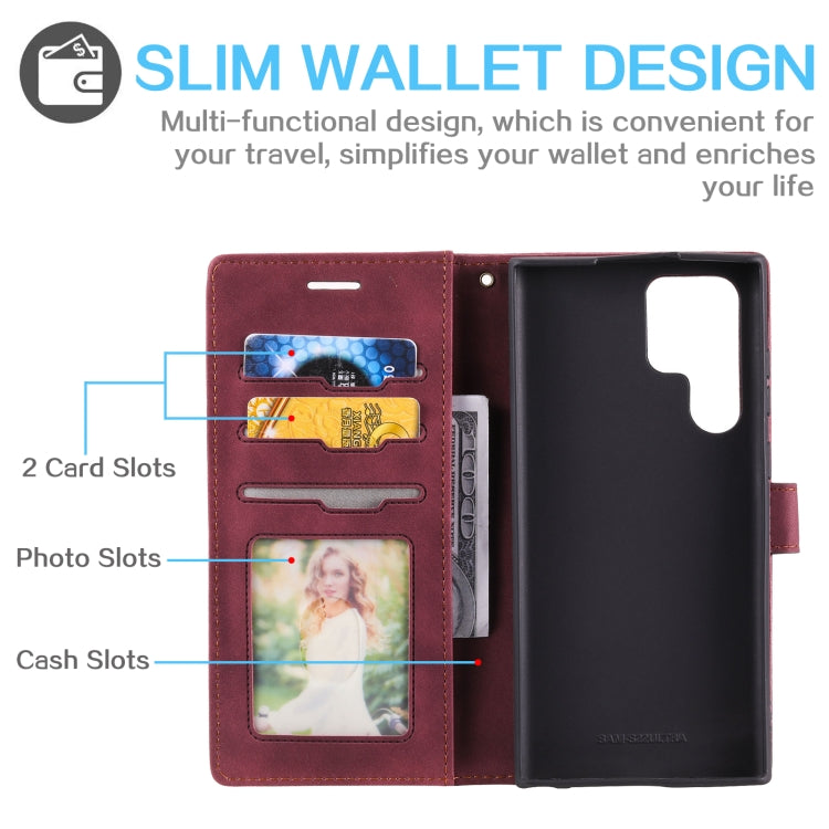 For Samsung Galaxy S22 Ultra 5G Skin Feel Anti-theft Brush Leather Phone Case