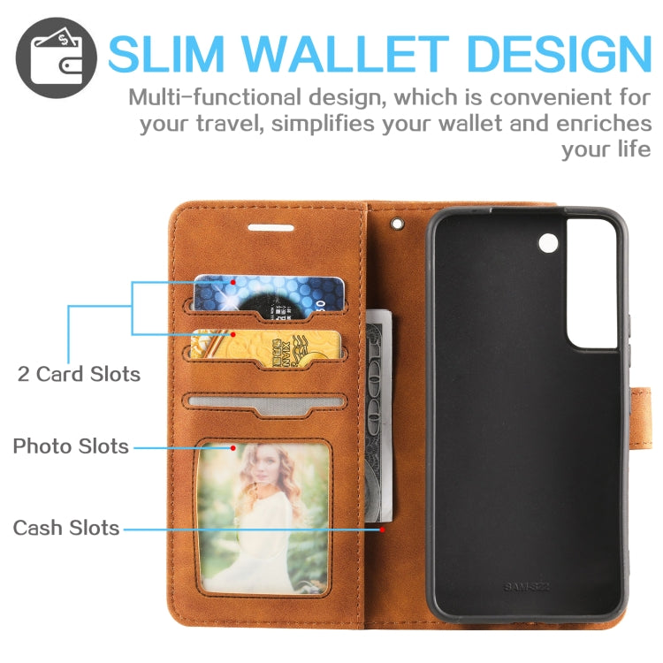 For Samsung Galaxy S22 5G Skin Feel Anti-theft Brush Leather Phone Case