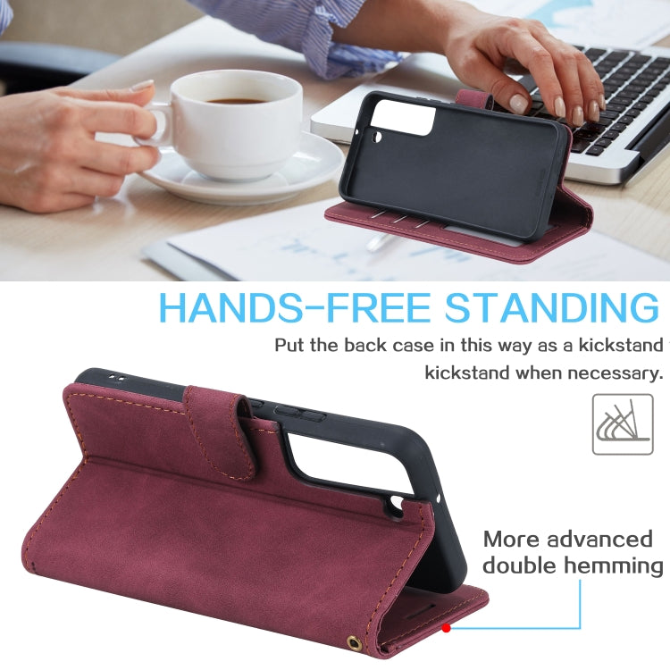 For Samsung Galaxy S22 5G Skin Feel Anti-theft Brush Leather Phone Case