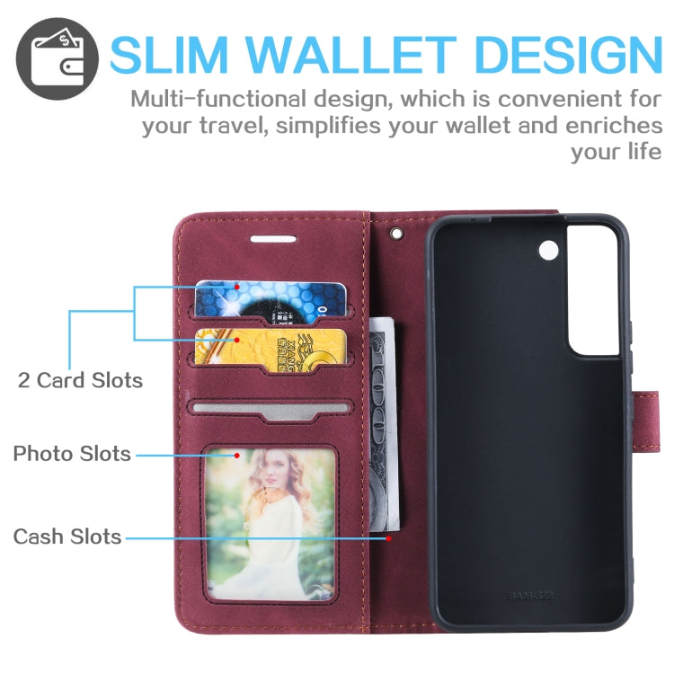 For Samsung Galaxy S22 5G Skin Feel Anti-theft Brush Leather Phone Case