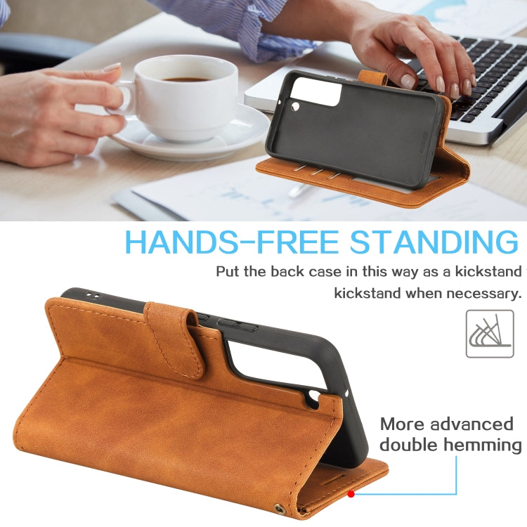 For Samsung Galaxy S22+ 5G Skin Feel Anti-theft Brush Leather Phone Case