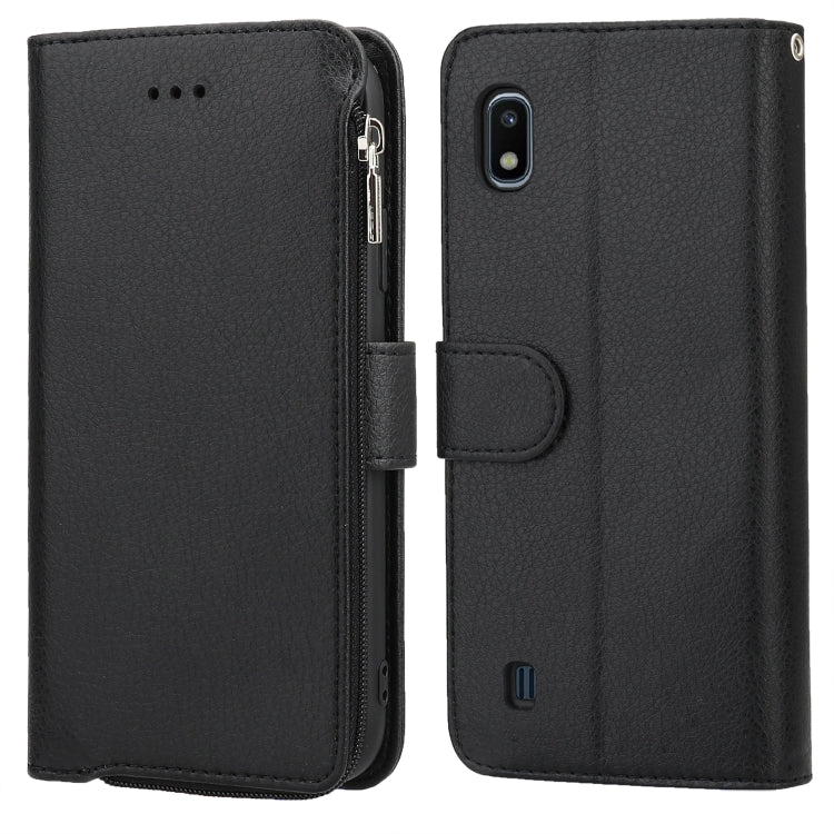 For Samsung Galaxy A10 Microfiber Zipper Horizontal Flip Leather Case