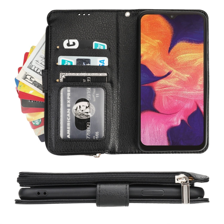 For Samsung Galaxy A10 Microfiber Zipper Horizontal Flip Leather Case