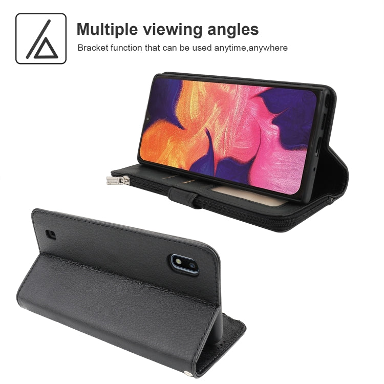 For Samsung Galaxy A10 Microfiber Zipper Horizontal Flip Leather Case