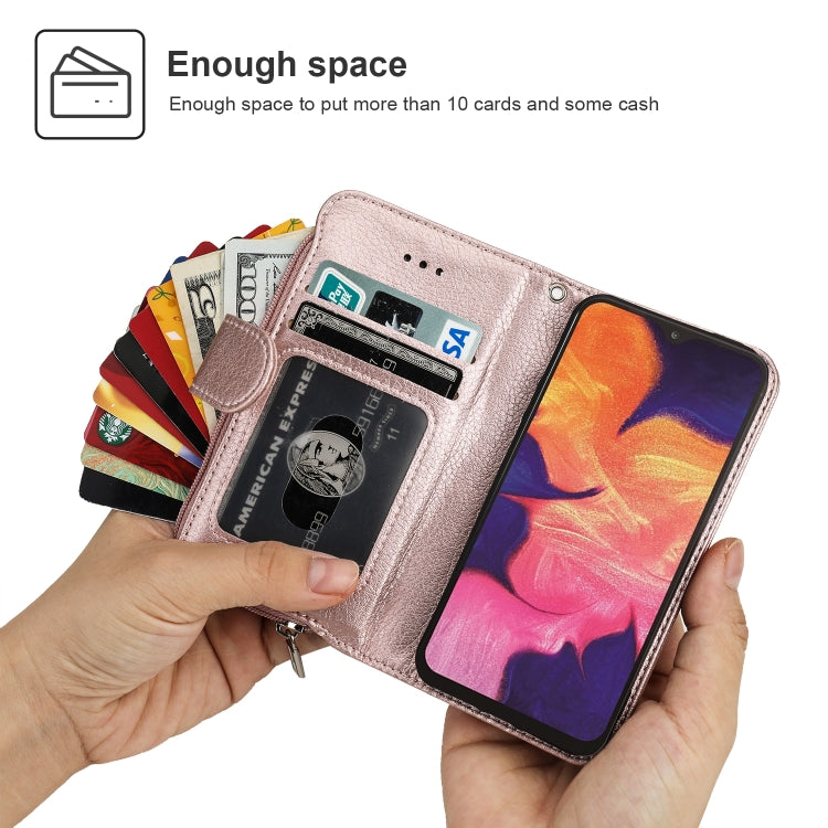 For Samsung Galaxy A10 Microfiber Zipper Horizontal Flip Leather Case