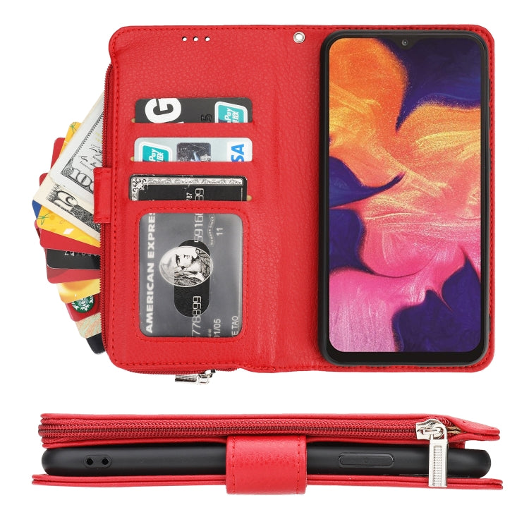 For Samsung Galaxy A10 Microfiber Zipper Horizontal Flip Leather Case