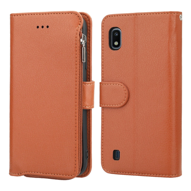 For Samsung Galaxy A10 Microfiber Zipper Horizontal Flip Leather Case