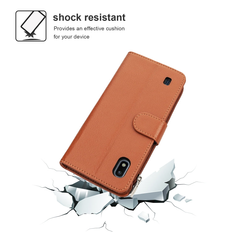 For Samsung Galaxy A10 Microfiber Zipper Horizontal Flip Leather Case