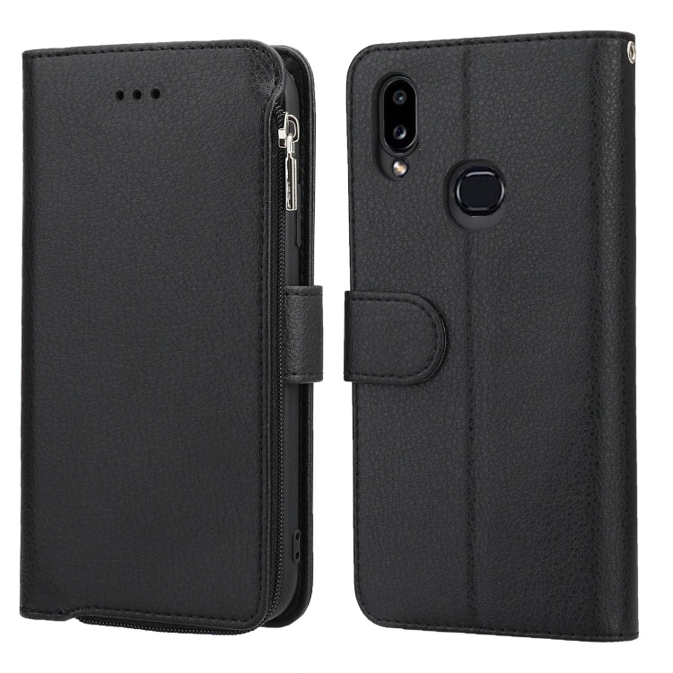 For Samsung Galaxy A10s Microfiber Zipper Horizontal Flip Leather Case