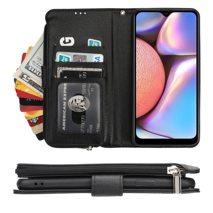 For Samsung Galaxy A10s Microfiber Zipper Horizontal Flip Leather Case