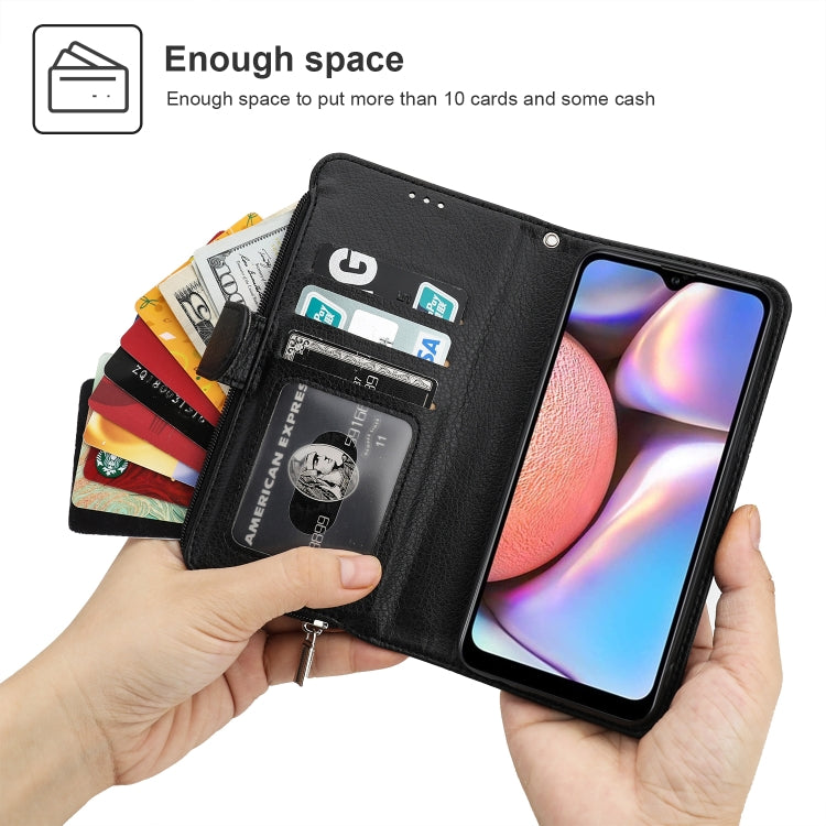 For Samsung Galaxy A10s Microfiber Zipper Horizontal Flip Leather Case