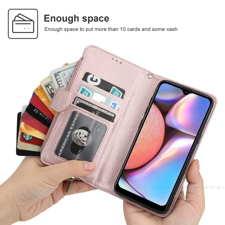 For Samsung Galaxy A10s Microfiber Zipper Horizontal Flip Leather Case