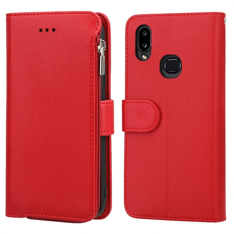 For Samsung Galaxy A10s Microfiber Zipper Horizontal Flip Leather Case