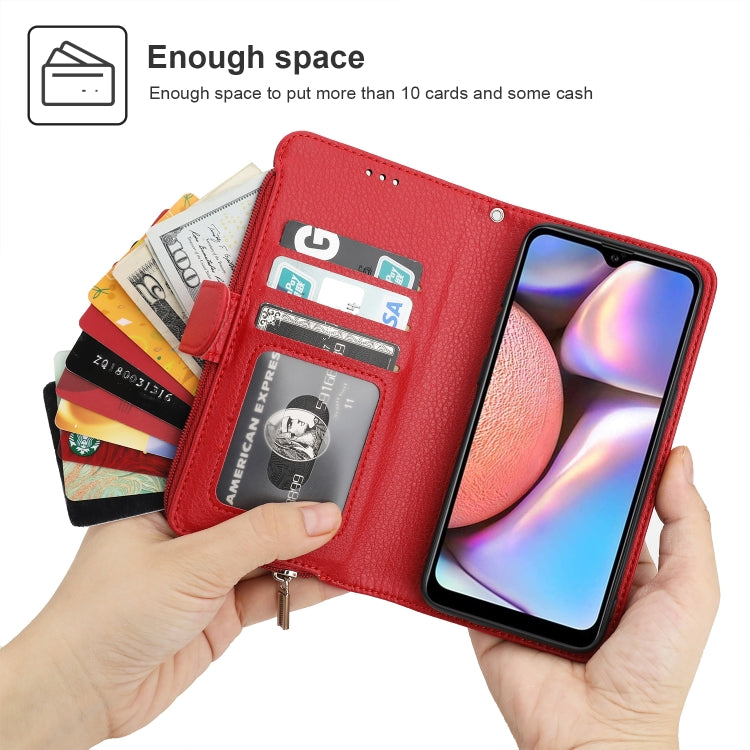 For Samsung Galaxy A10s Microfiber Zipper Horizontal Flip Leather Case