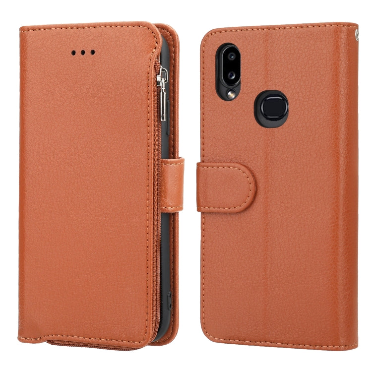 For Samsung Galaxy A10s Microfiber Zipper Horizontal Flip Leather Case