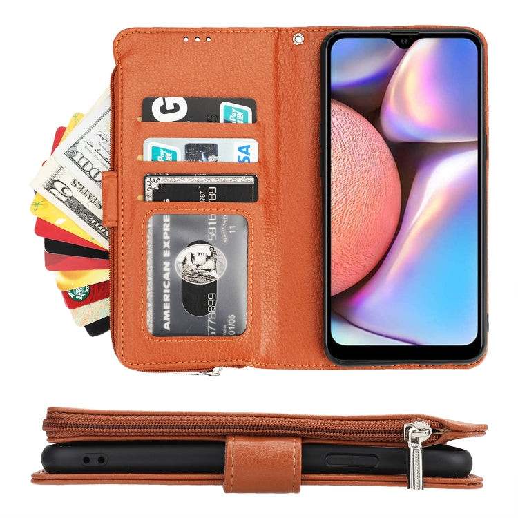 For Samsung Galaxy A10s Microfiber Zipper Horizontal Flip Leather Case