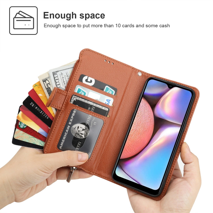 For Samsung Galaxy A10s Microfiber Zipper Horizontal Flip Leather Case