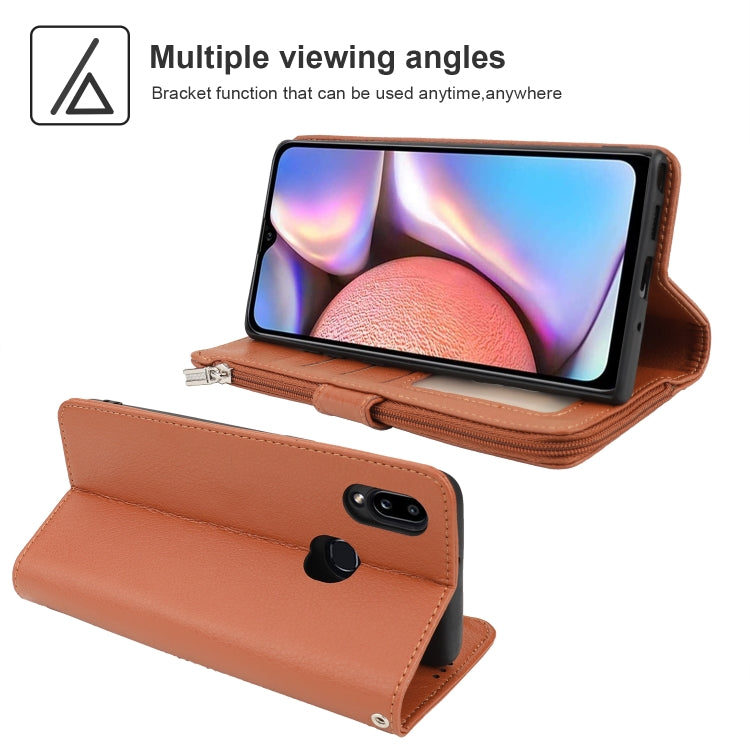 For Samsung Galaxy A10s Microfiber Zipper Horizontal Flip Leather Case