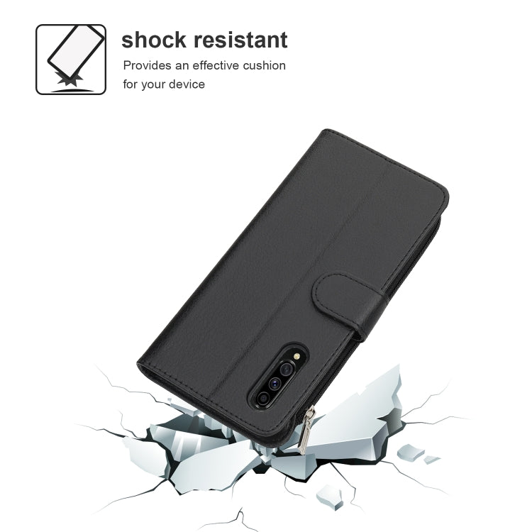 For Samsung Galaxy A70s Microfiber Zipper Horizontal Flip Leather Case