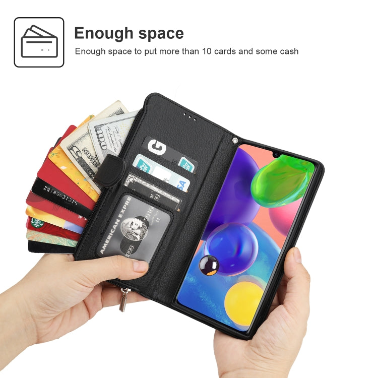 For Samsung Galaxy A70s Microfiber Zipper Horizontal Flip Leather Case