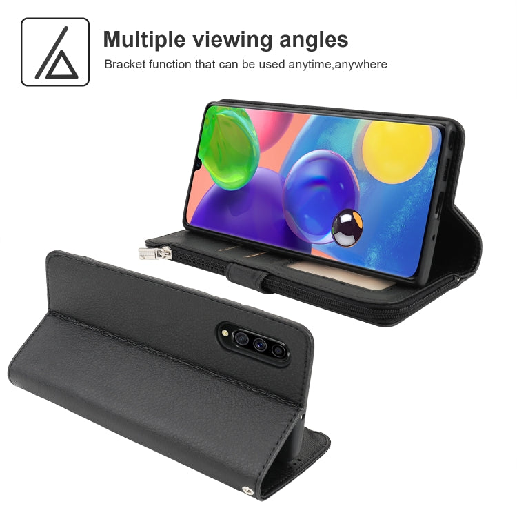 For Samsung Galaxy A70s Microfiber Zipper Horizontal Flip Leather Case