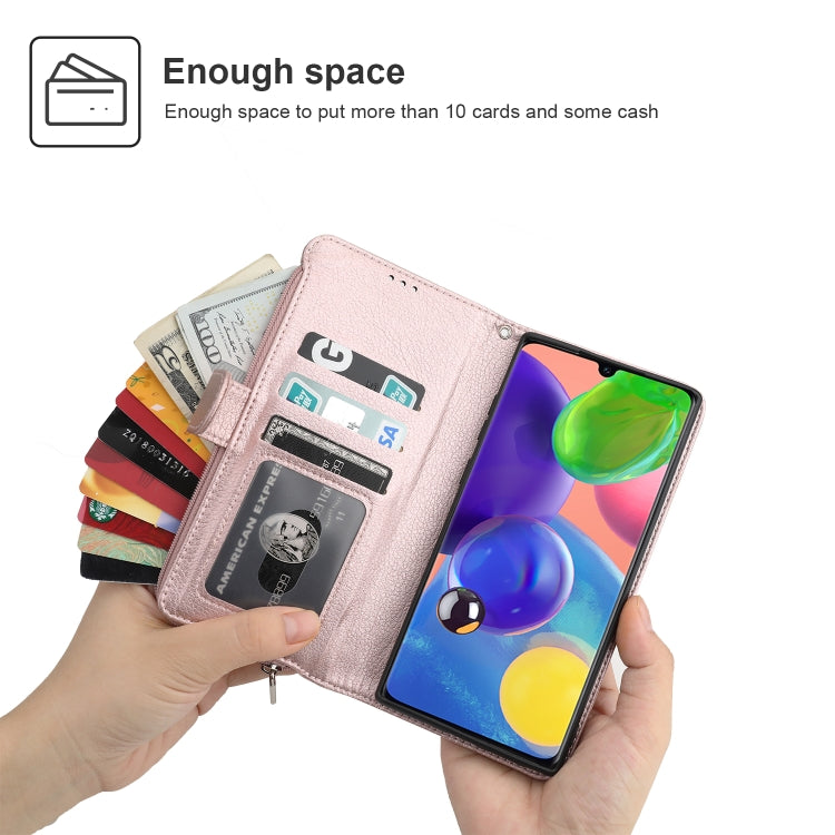 For Samsung Galaxy A70s Microfiber Zipper Horizontal Flip Leather Case