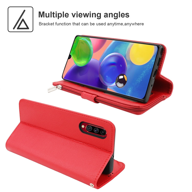 For Samsung Galaxy A70s Microfiber Zipper Horizontal Flip Leather Case