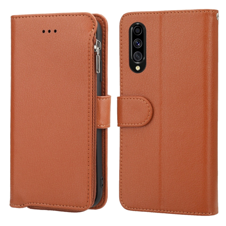 For Samsung Galaxy A70s Microfiber Zipper Horizontal Flip Leather Case
