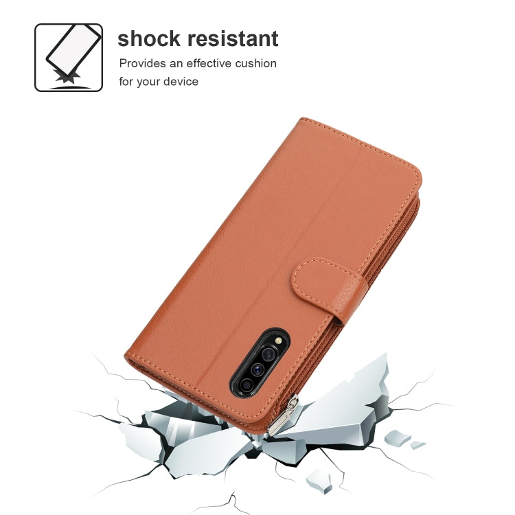 For Samsung Galaxy A70s Microfiber Zipper Horizontal Flip Leather Case