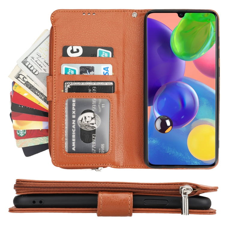 For Samsung Galaxy A70s Microfiber Zipper Horizontal Flip Leather Case