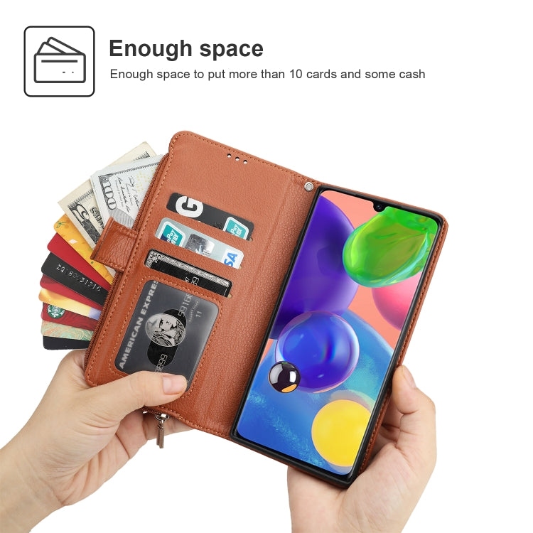 For Samsung Galaxy A70s Microfiber Zipper Horizontal Flip Leather Case