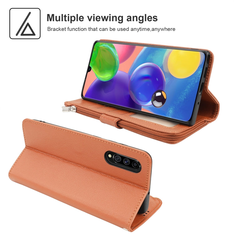 For Samsung Galaxy A70s Microfiber Zipper Horizontal Flip Leather Case