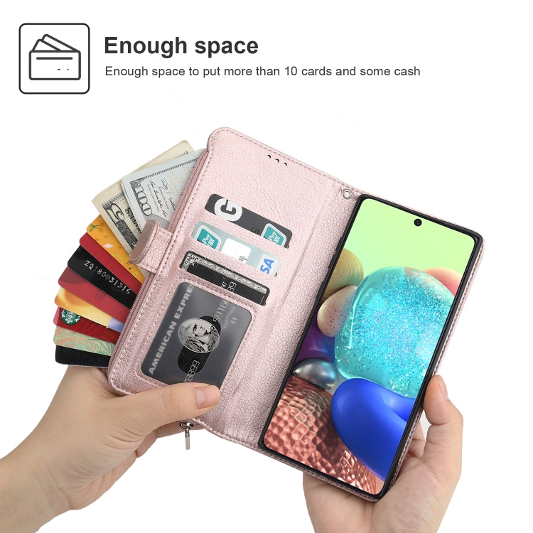 For Samsung Galaxy A71 Microfiber Zipper Horizontal Flip Leather Case