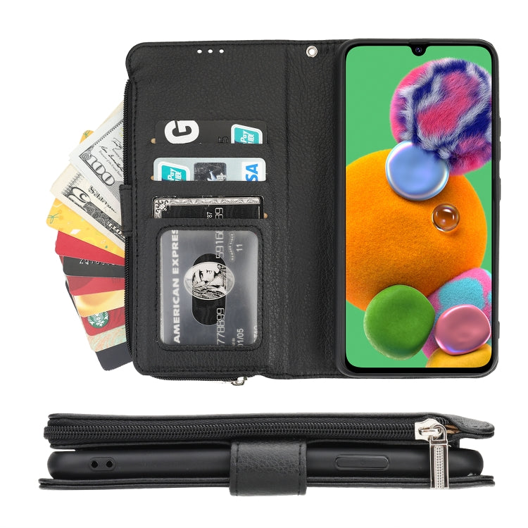 For Samsung Galaxy A90 5G Microfiber Zipper Horizontal Flip Leather Case
