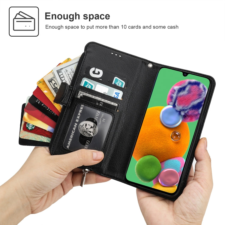 For Samsung Galaxy A90 5G Microfiber Zipper Horizontal Flip Leather Case