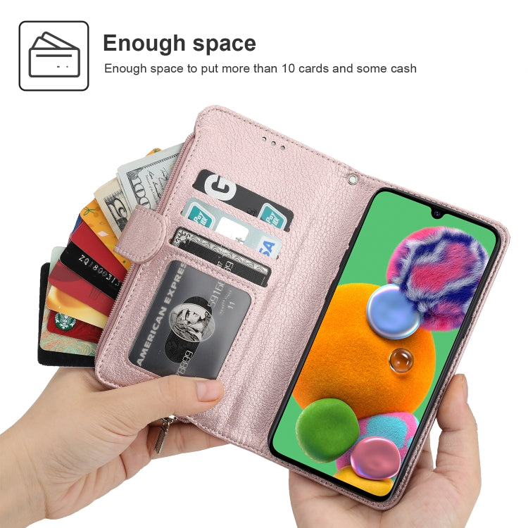For Samsung Galaxy A90 5G Microfiber Zipper Horizontal Flip Leather Case