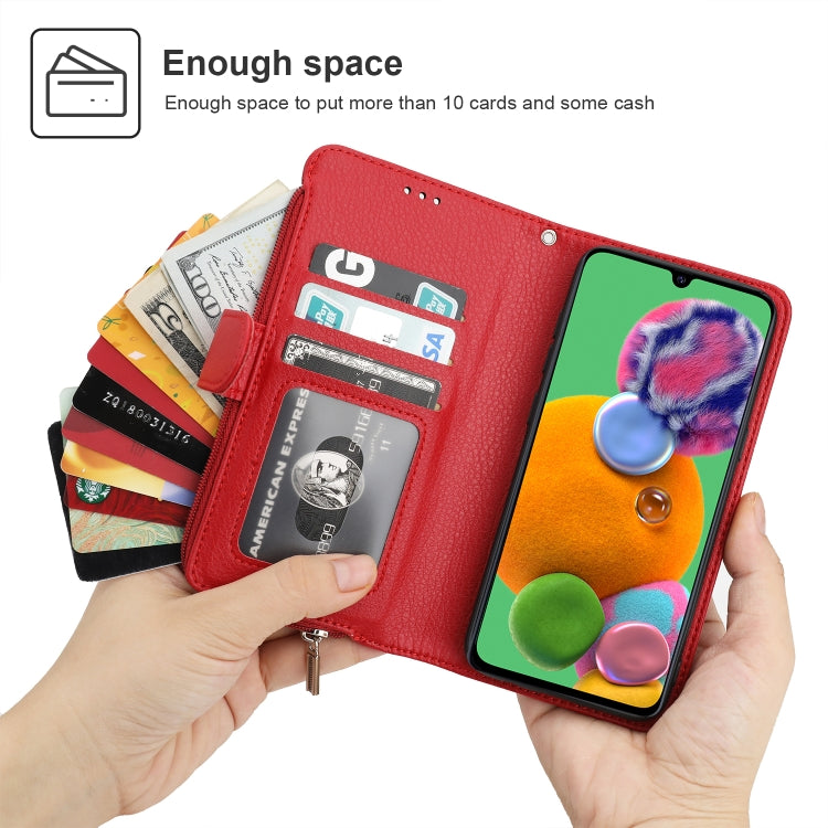 For Samsung Galaxy A90 5G Microfiber Zipper Horizontal Flip Leather Case