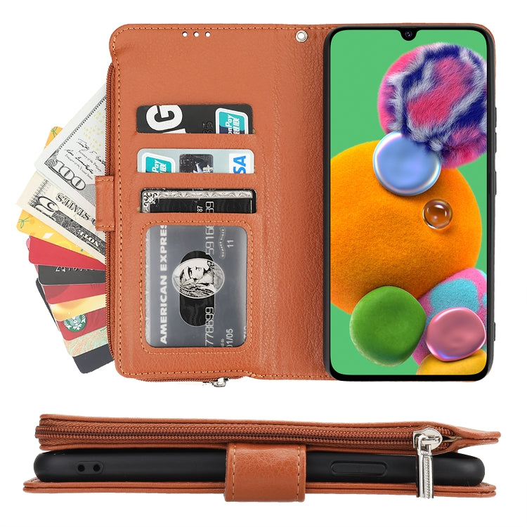 For Samsung Galaxy A90 5G Microfiber Zipper Horizontal Flip Leather Case