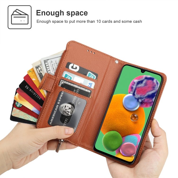 For Samsung Galaxy A90 5G Microfiber Zipper Horizontal Flip Leather Case
