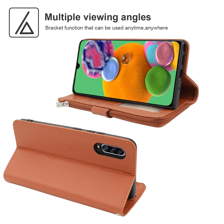 For Samsung Galaxy A90 5G Microfiber Zipper Horizontal Flip Leather Case